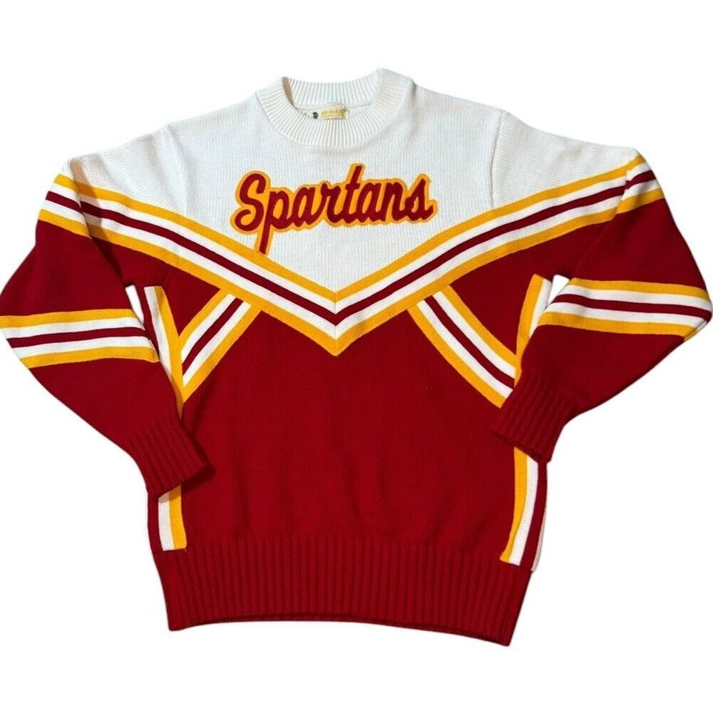 VTG Bristol Cheer Sweater Sz 36 Red Yellow White Spartans Good To Great Shape